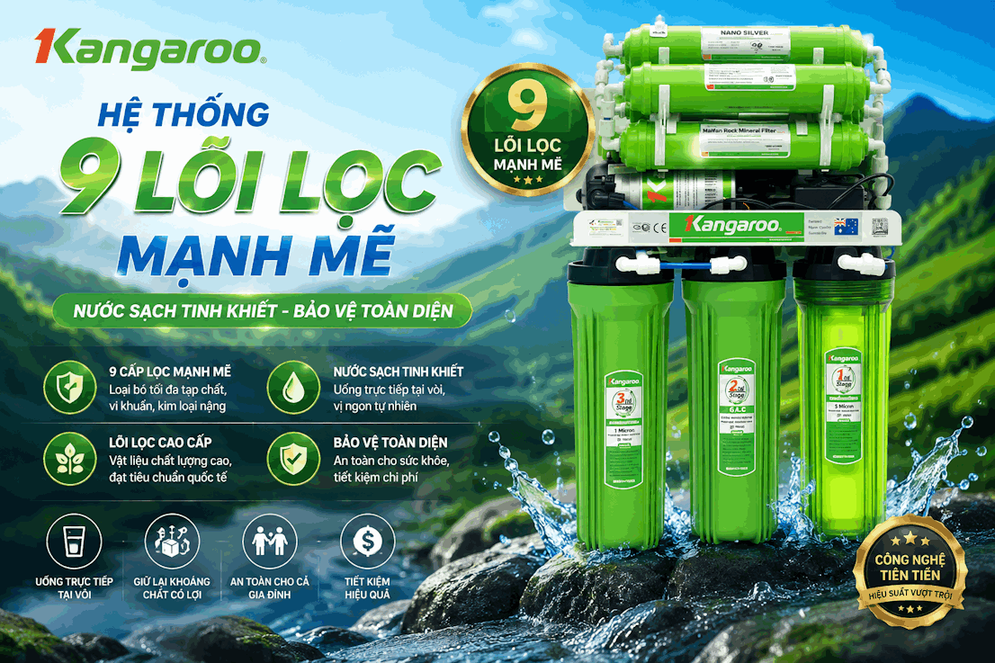 hệ thống 9 lõi lọc mạnh mẽ của kangaroo kg110a kv